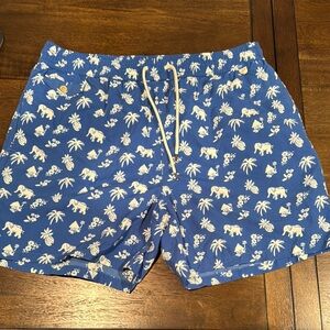 Blue Elephant Print Swim Shorts